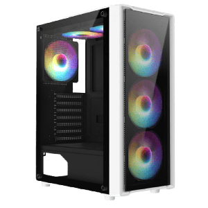 Blade White ATX Gaming Case with Tempered Glass Panels with 70 Percent Tint with 6 x Inner-Ring ARGB Fans and 6-Port Hub