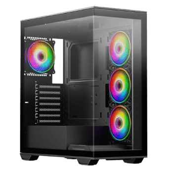 Vida Solus Black ARGB Gaming Case w/ Glass Side & Front, ATX, 4x ARGB Fans, 6-Port PWM ARGB Hub, USB-C