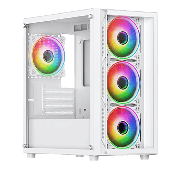 Vida Lucid White ARGB Gaming Case w/ Glass Front & Side, Micro ATX, 4x ARGB Infinity Fans