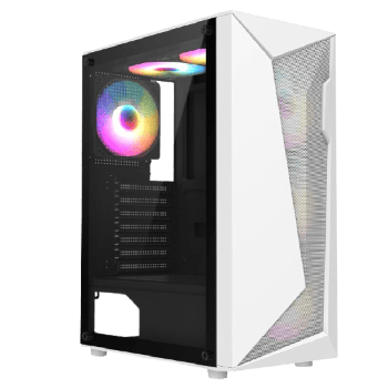 Carisma White ATX Gaming Case with Mesh and ABS Front and Tempered Glass Side Panel with 6 x ARGB Fans and 6-Port MB Sync Hub